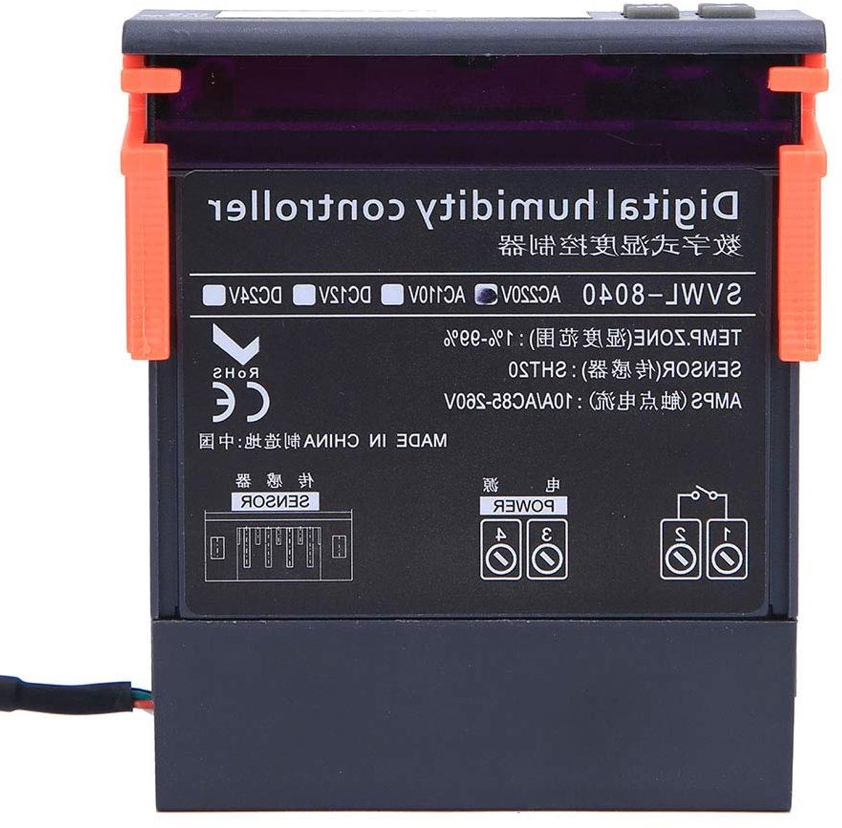 Digitale Vochtigheidsregelaar - Hygrostaat Controller - Klimaat Beheersen - Met Temperatuursensor - 1% 99% RH - Grijs