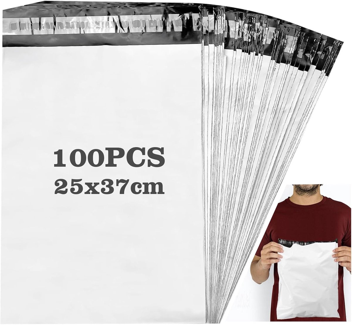 100 stuks plastic verzendzakken, 25 x 33 cm, waterdichte verzendzakken, goederenzendzakken, verzendzakken voor kleding met zelfklevende tape, grijs, ondoorzichtig, geschikt voor goederenverpakking