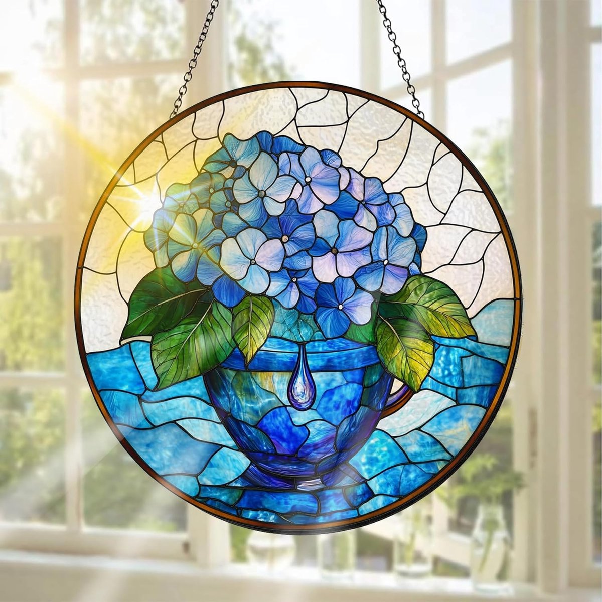 Glas-in-Lood Raamdecoratie, Ideaal Om Het Raam Mee Te Versieren Bloemen - Handgemaakte Raamdecoratie Voor Tuin, Raam, Binnen En Buiten, Kerstfeest, 20 X 20 cm