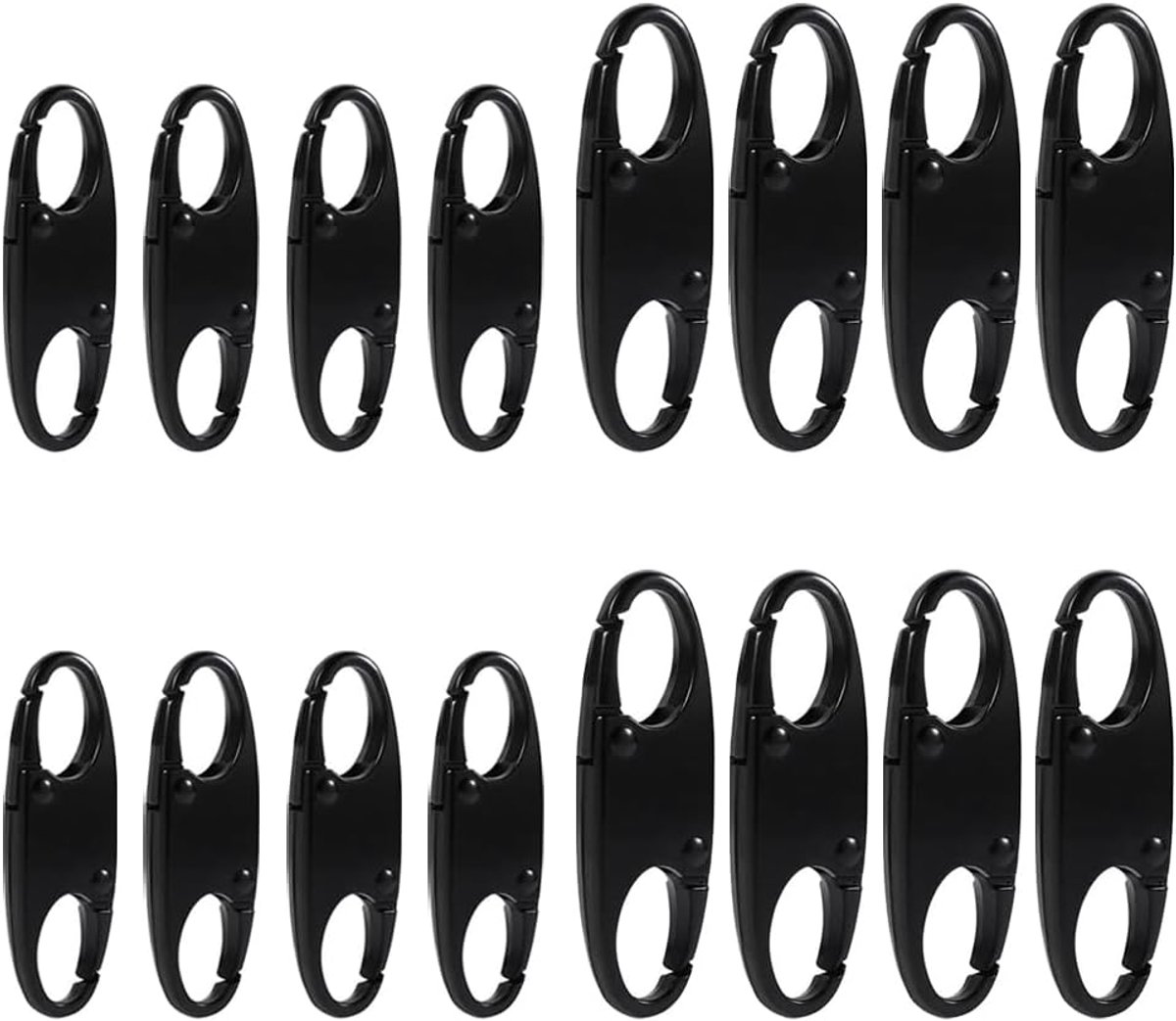 16 stuks ritssluitingsclips, ritsklemmen, anti-diefstal dubbelzijdige S-haken, dubbele opening, klikbaar, anti-diefstal, outdoor, reizen, snap voor rugzakken, kamperen, vissen (zwart)