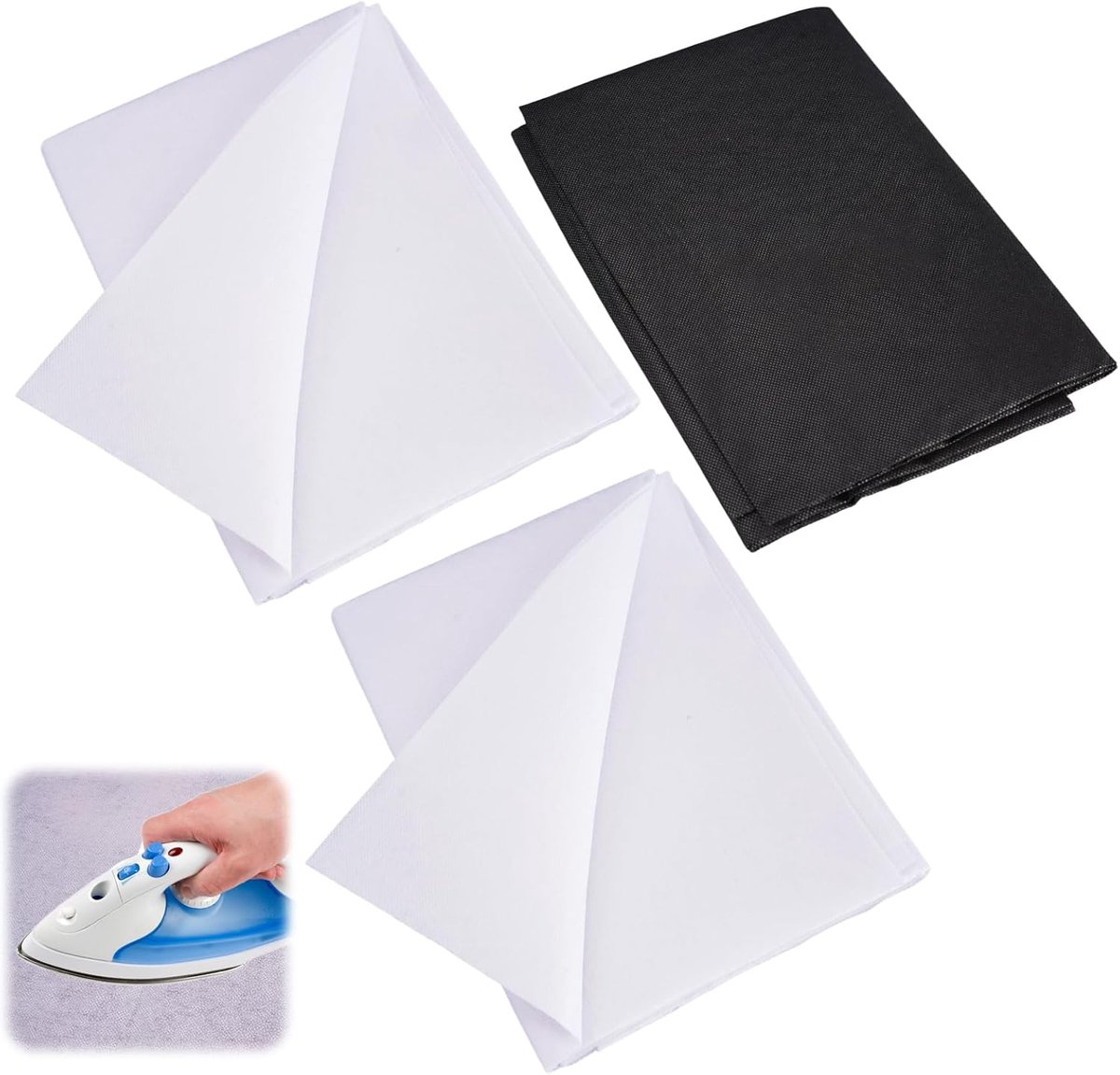3 Stuks Opstrijkbare Interface Wit Zwarte Strijkvliesstof om te Versterken | voor Naaien 100 x 100cm, Enkelzijdige Smeltbare Interfacing voor Het Strijken van Plooien