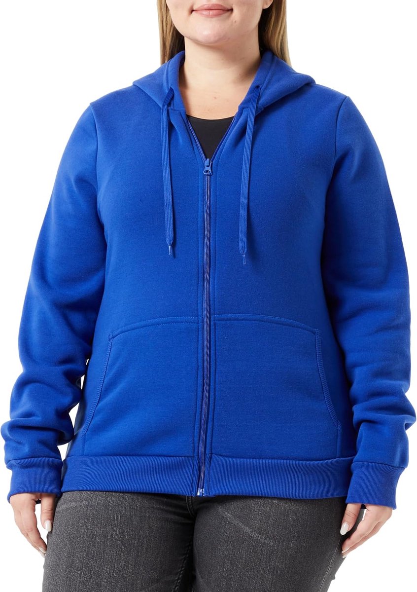 Stijlvolle capuchontrui voor dames, met ritssluiting, polyester, kobalt, maat XL, blauw, XL