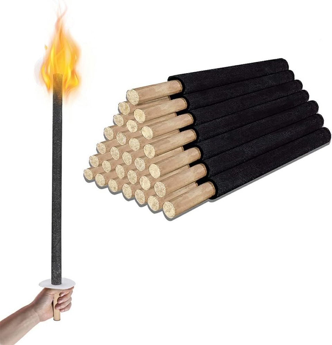 200 stuks waxfakkels met handbescherming, 90-100 min brandduur wasfakkels, fakkels voor wandeltocht, feest, tuin en kampvuur, Nieuwjaar, Kerstmis, martintag