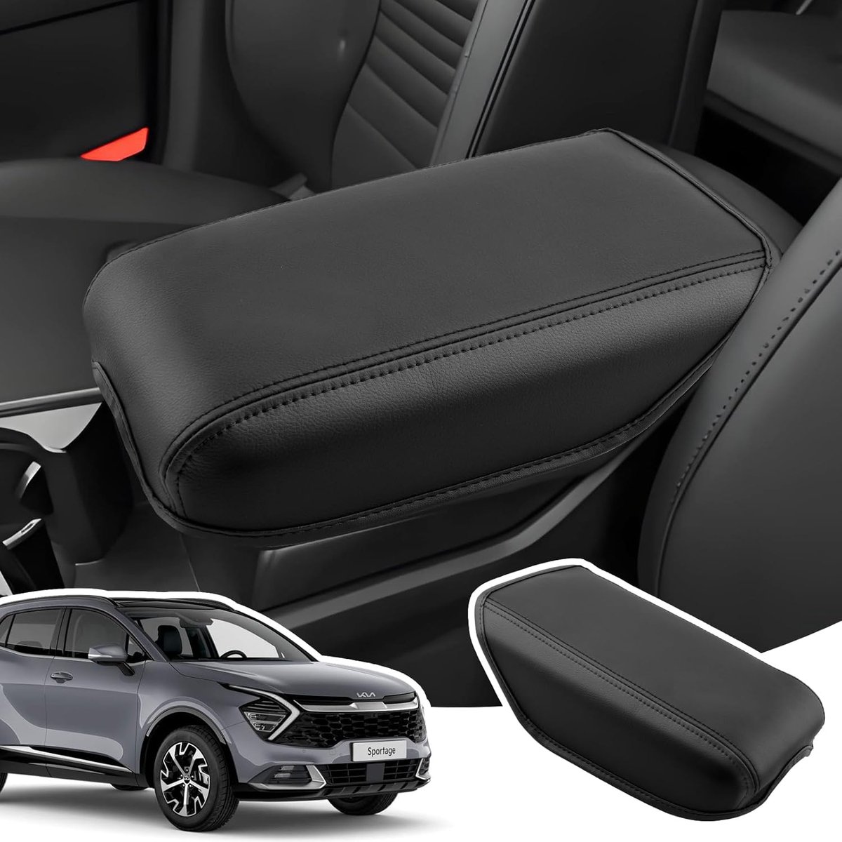 Armsteunhoes voor Kia Sportage HEV/MHEV/PHEV 2022-2025 | Middenconsole Armleuninghoezen, PU-leer-Materiaal, Anti-Slip Accessoires voor Het Verhogen Van de Armsteun, Zwart