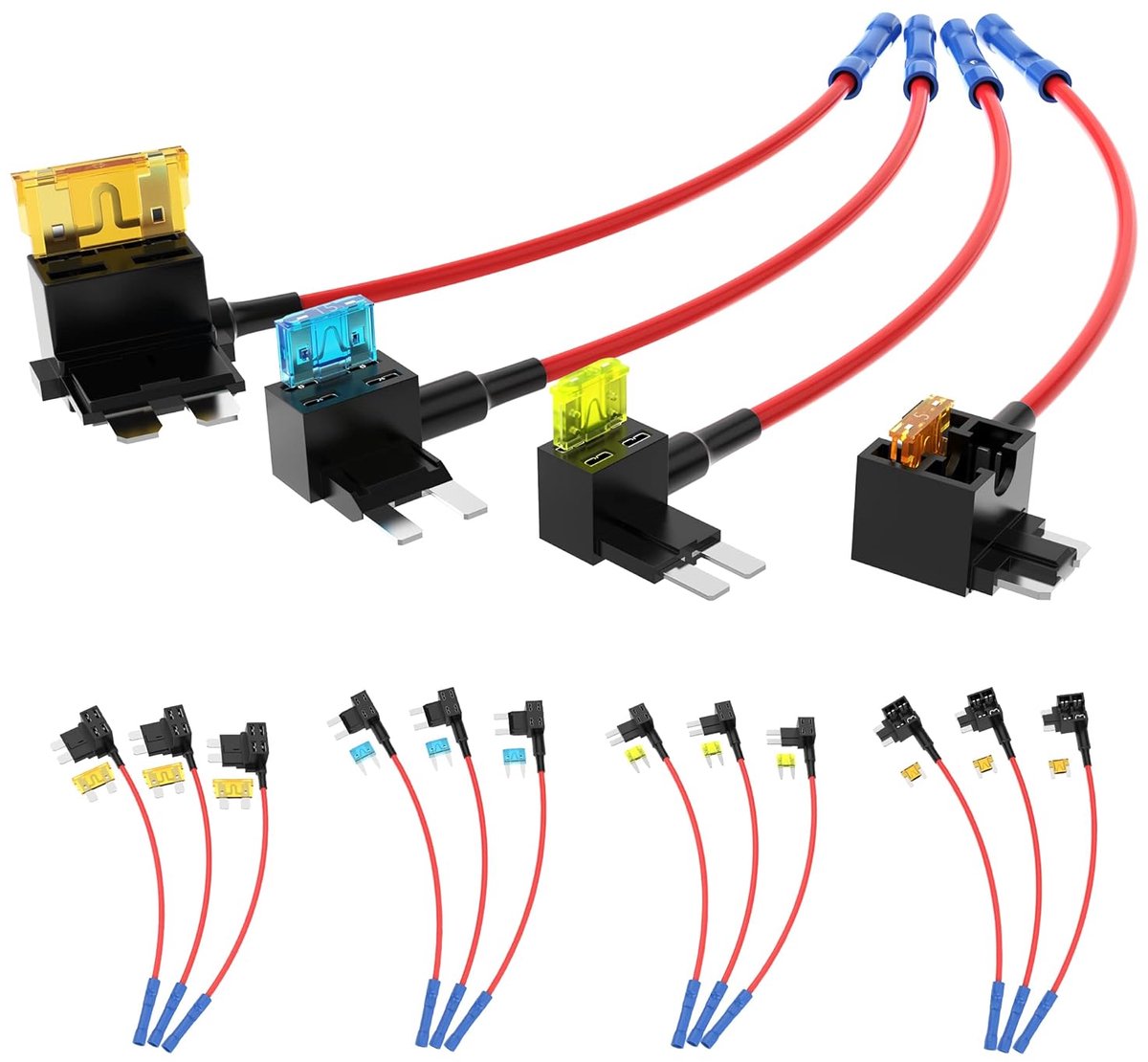 16-delige 12 V zekeringaftakset – Low Profile Mini & Micro2 zekeringhouder – "Add-a-Circuit"-kit voor auto – ATO, ATC, ATM & APM zekeringadapter en jumper voor auto, vrachtwagen, boot en