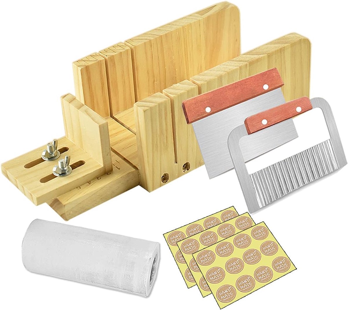 Zeepsnijder Set Functie Verstelbare Hout Zeep Mold Brood Cutter Set met Roestvrij Staal Golvend & Rechte Cutter