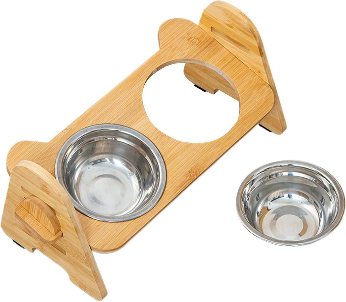 Verhoogde Hondenbak - Voederstation Honden - Gezond Eten - In Hoogte Verstelbaar - 39x17x18cm - Houtkleur