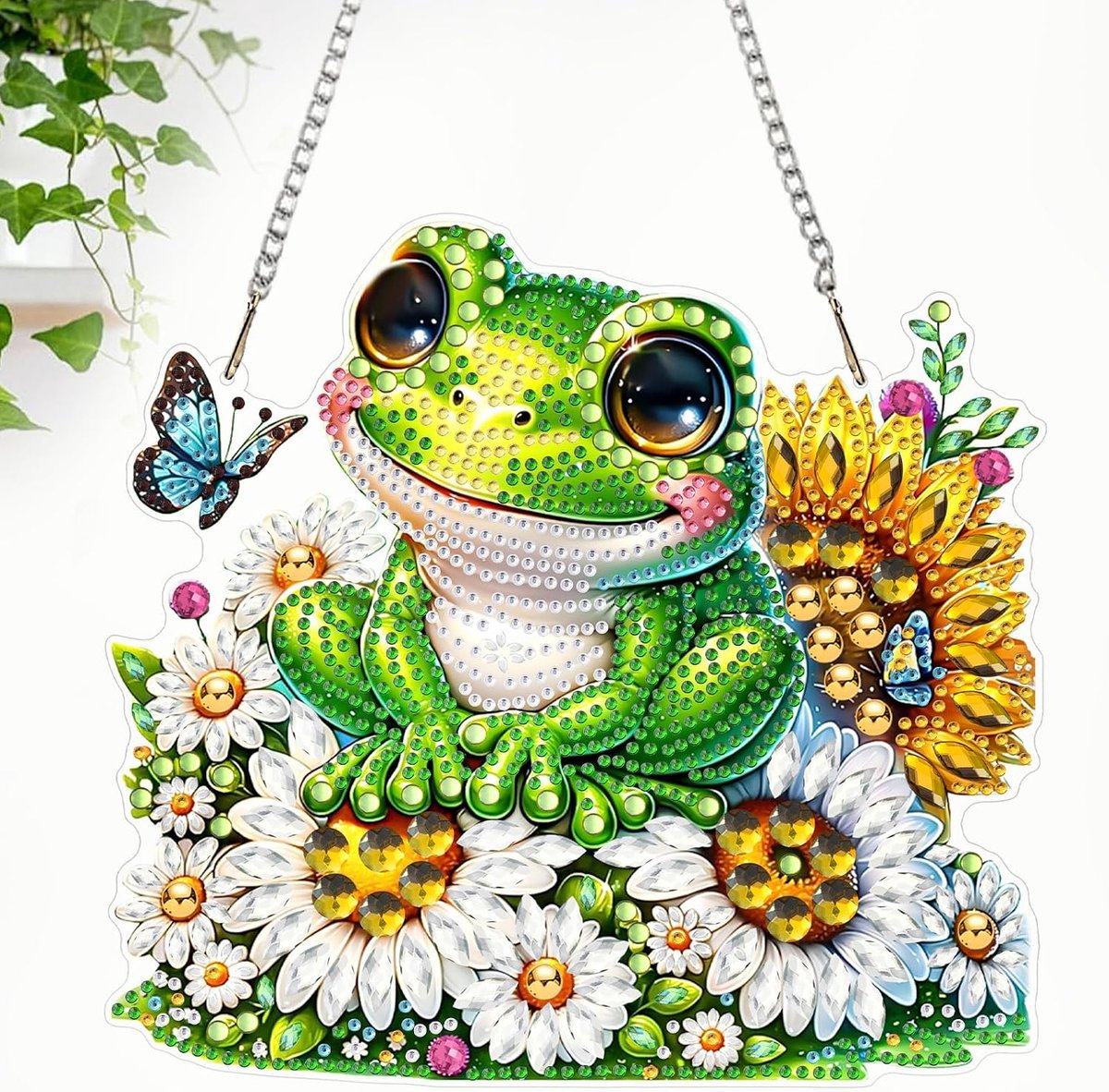 Frog diamant schilderij hangende kits voor volwassenen, DIY diamant schilderij ornament kits voor volwassenen bloemen en kikker, 20x18,5cm 5D edelsteen kunst set voor vrije tijd