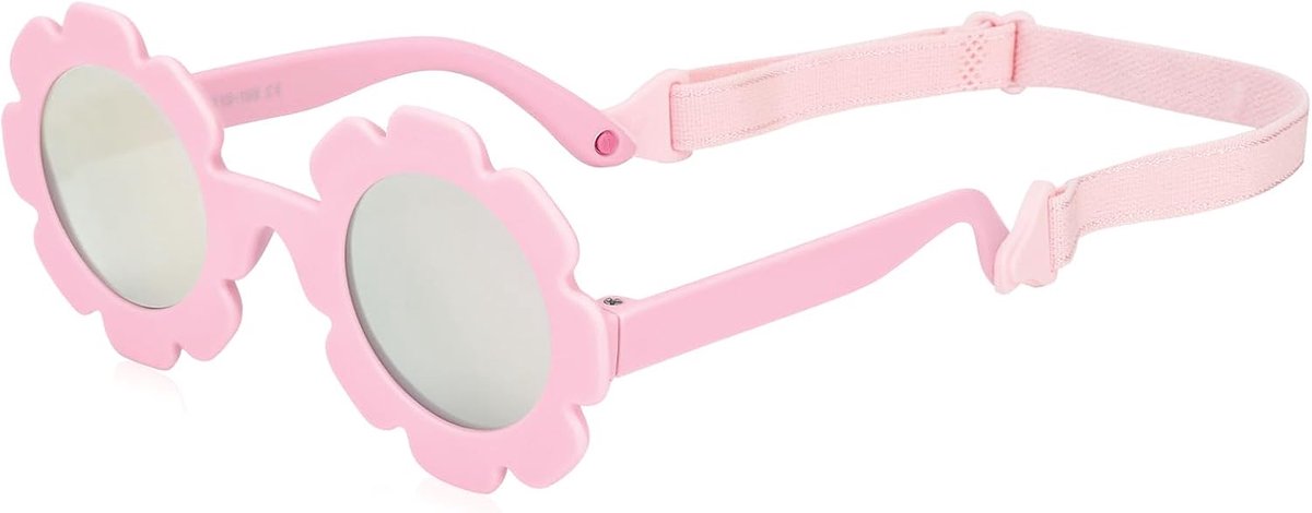 Babyzonnebril met riem voor meisjes en jongens, gepolariseerde peuterzonnebril UV400-bescherming, zacht siliconen frame, opvouwbare zonnebril, leeftijd 6 maanden tot 2 jaar