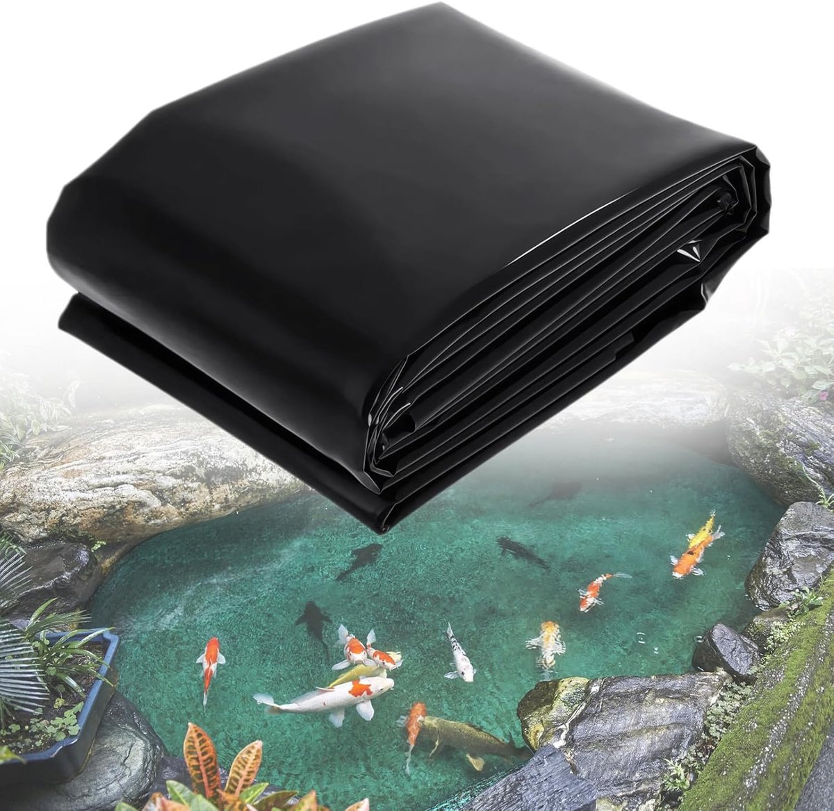 Vijverfolie, 2 m x 2 m, HDPE vijverfolie, zware belasting, dikte 0,1 mm, flexibele vijverfolie, schijf, waterdicht en lekvrij, vijverfolie voor visvijvers, fontein, watertuin en waterval