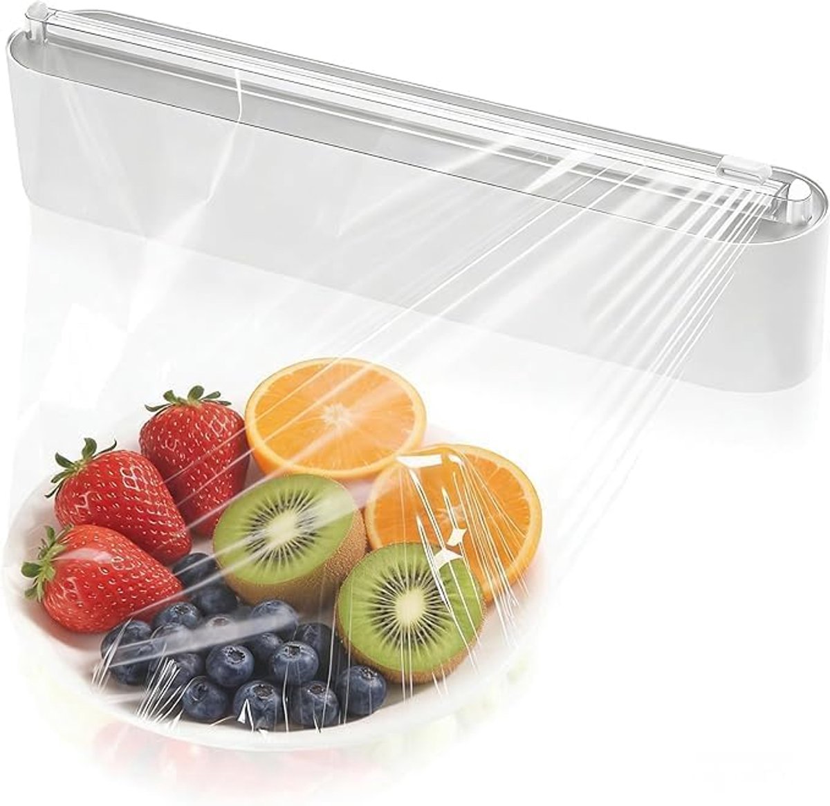 Foliesnijder met roestvrijstalen lemmet, magnetische en kleefbevestiging, boorvrij, voor vershoudfolie en aluminiumfolie tot 31 cm, grijs, keukenorganizer met geïntegreerde lemmetbescherming