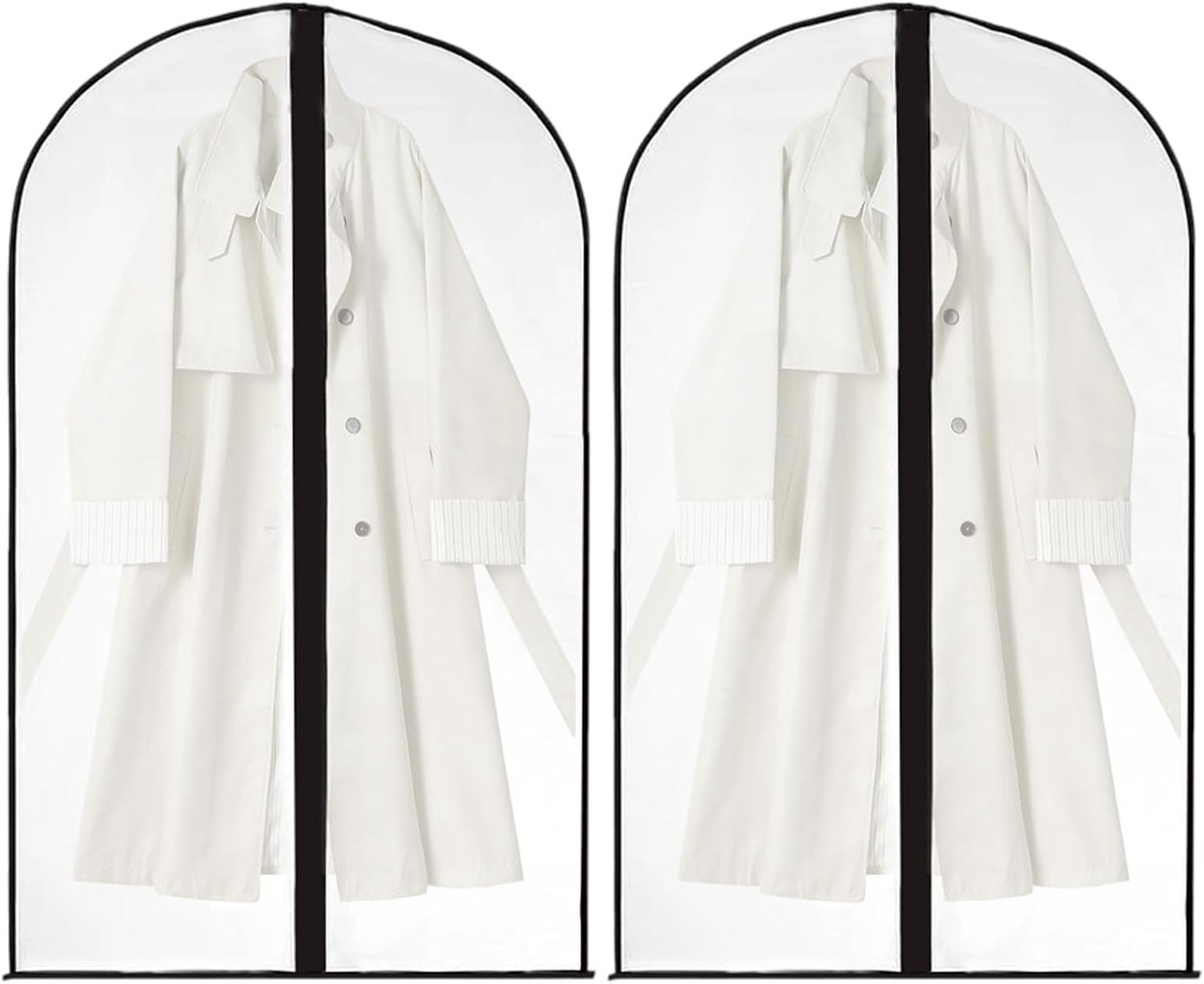Set van 2 kledingzakken, kledinghoes, hoogwaardige stof- en waterbescherming voor pakken, jurken, jassen en avondkledij, voor reizen en opslag (zwarte rand, 60x140)