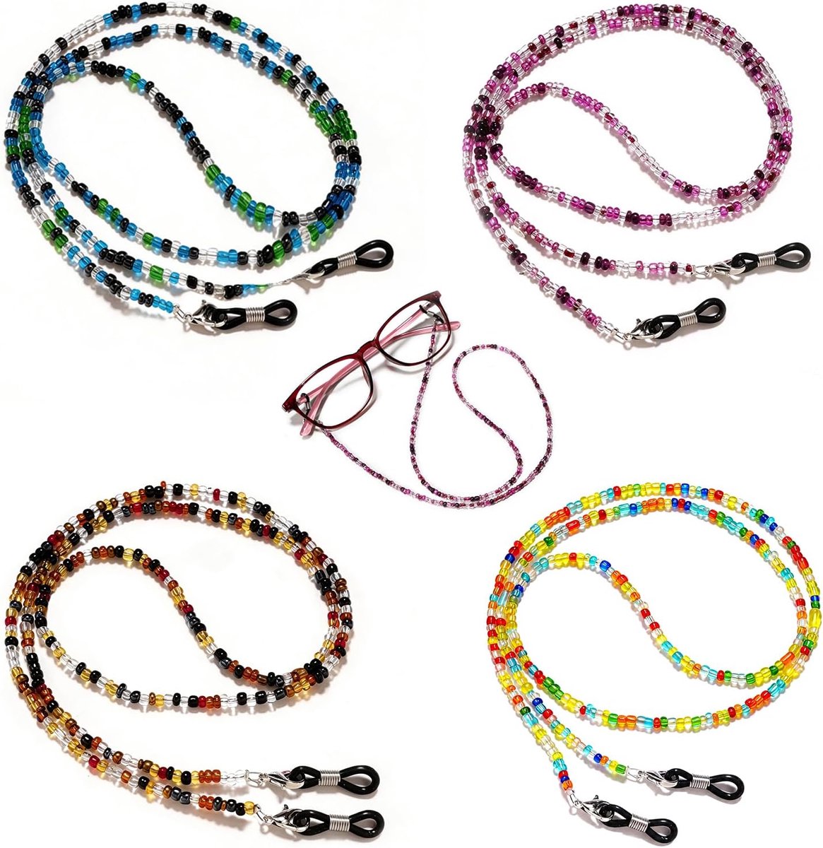 Brilkoord 4 Stuks - Beaded Glazen Brillenketting - Verstelbare Perlensnoer - Handig voor Dames en Heren - SnelShoppen