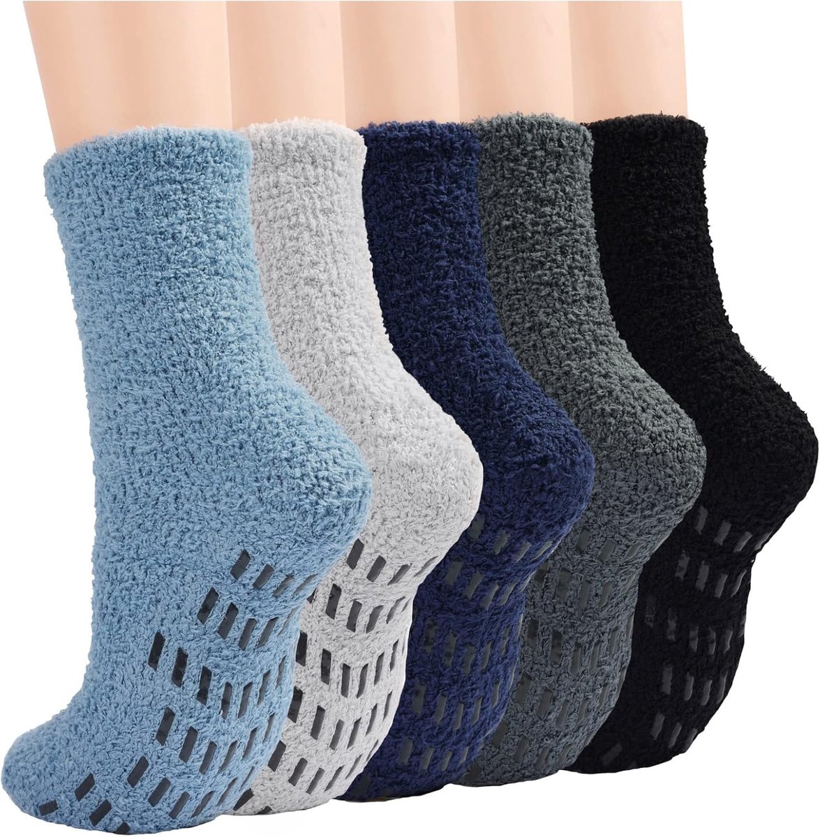 Slippersokken voor heren - 5 paar warme wintersokken - zachte fleece - antislip voor thuis en slapen - SnelShoppen