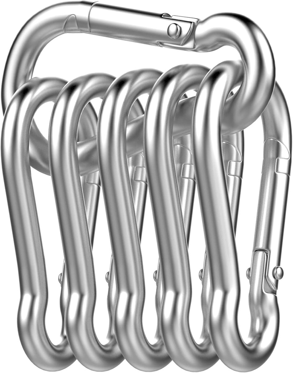 Carabiner haken set van 6 - 304 roestvrij staal - gesloten veer - ideaal voor kamperen - SnelShoppen