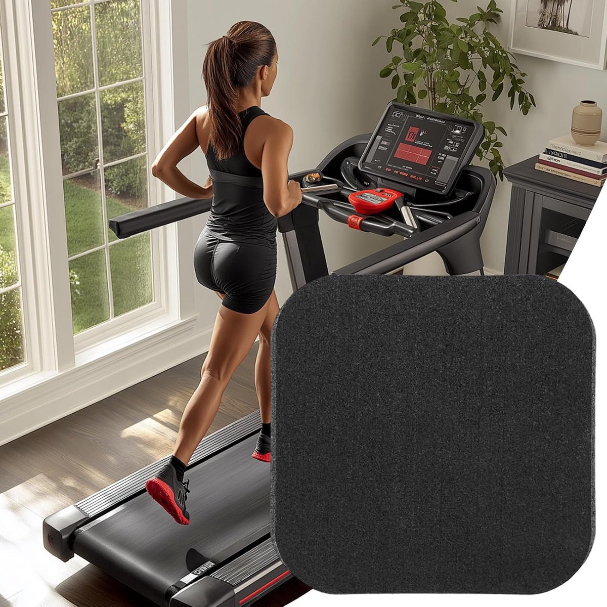 Loopbandmat - Fitnessmat Roeimachine - Bescherming Thuissport - Trillingsdempend Geluidsarm - 6 stuks - Zwart