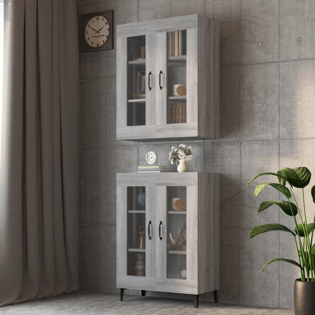 Hangkast - Wandkast Keukenkast - Opbergen Keuken - Vochtbestendig Houtmateriaal - 69.5 x 34 x 90 cm - Grijs Sonoma
