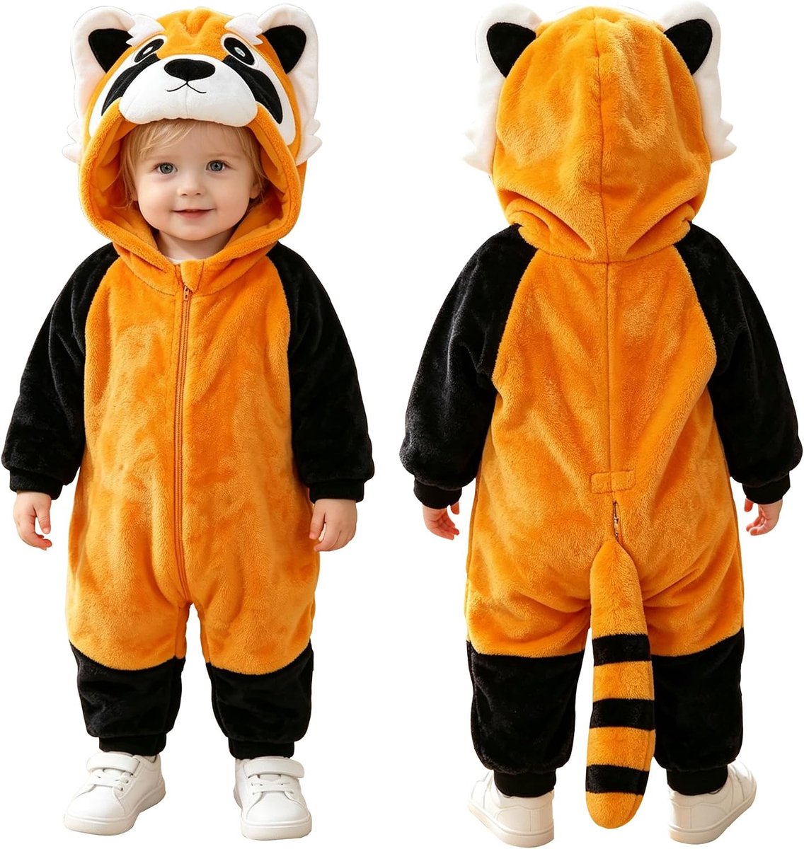 Hooded rompers 2-3 jaar - Flanellen dierenkostuum - Raccoon - Warm en comfortabel - SnelShoppen