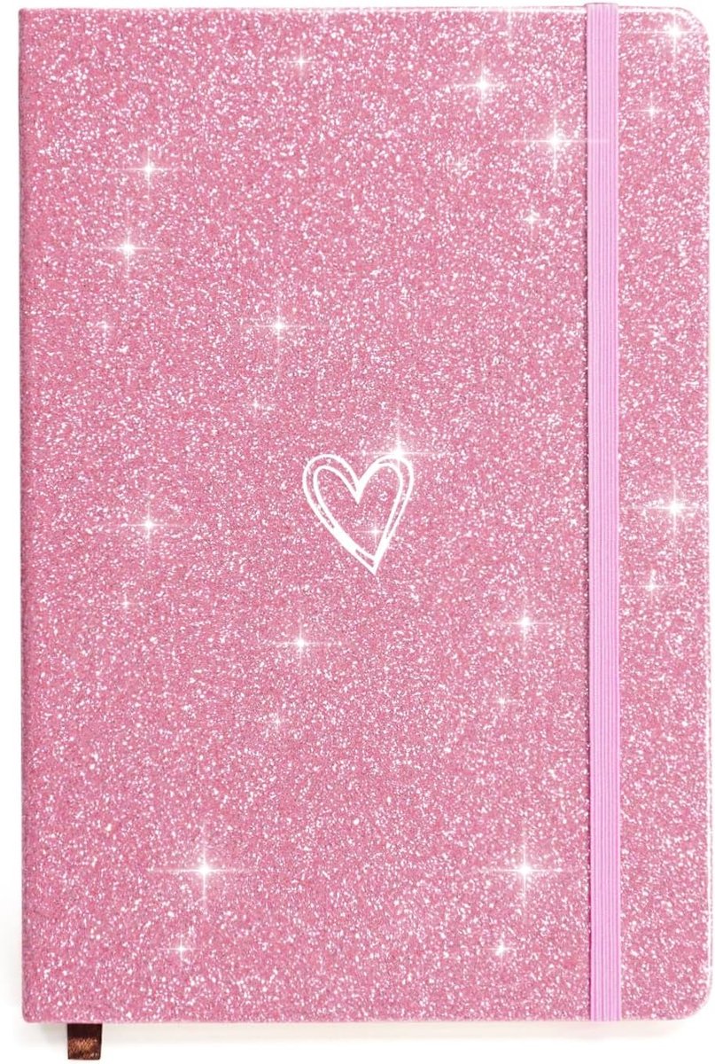 A5 Notebook met Glitter - Hartvormige Hardcover - Lined Notitieboek - Perfect voor School of Werk - SnelShoppen