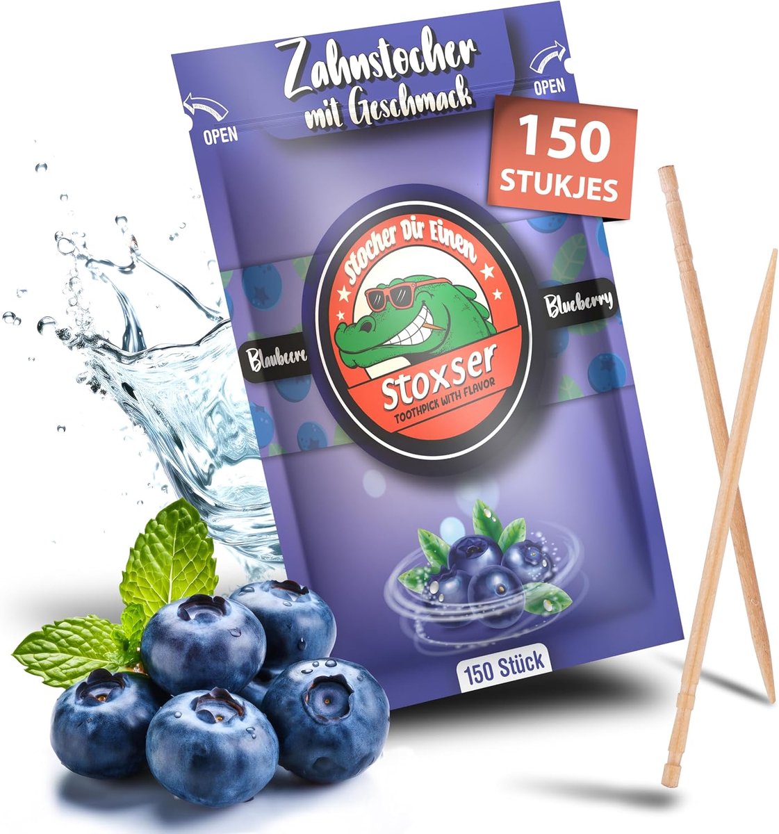 150 x Toothpicks with Flavor, Blueberries, The Flavor Revolution, No Gum, Supports Toothpaste, Tartar Remover, Dental - ShopVlot