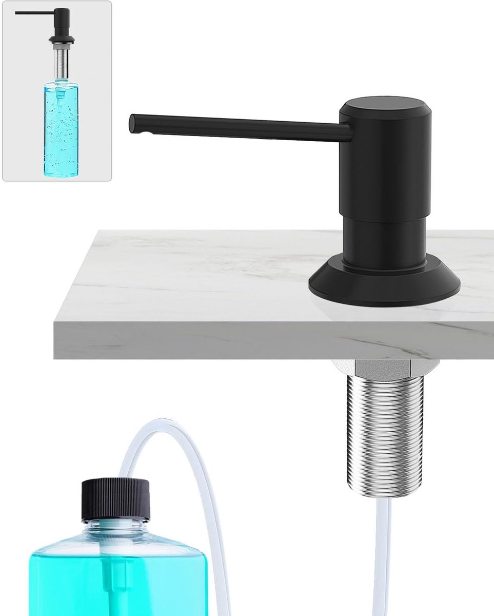 Seifenspender Schwarz Matt, Seifenspender Küche Einbau für Spülbecken, Spülmittelspender Küche mit 300ML Flasche und - ShopVlot