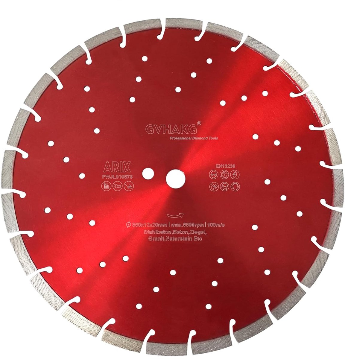 Premium diamantslijpschijf 350 mm, matrix-diamantsegmenten, diamantschijf voor gewapend beton, steen met 12 mm - ShopVlot