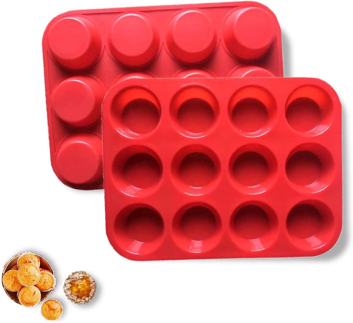 Siliconen Muffin Bakvorm 12 Muffins - Rood - BPA-vrij - Non-stick voor Cupcakes - ShopVlot