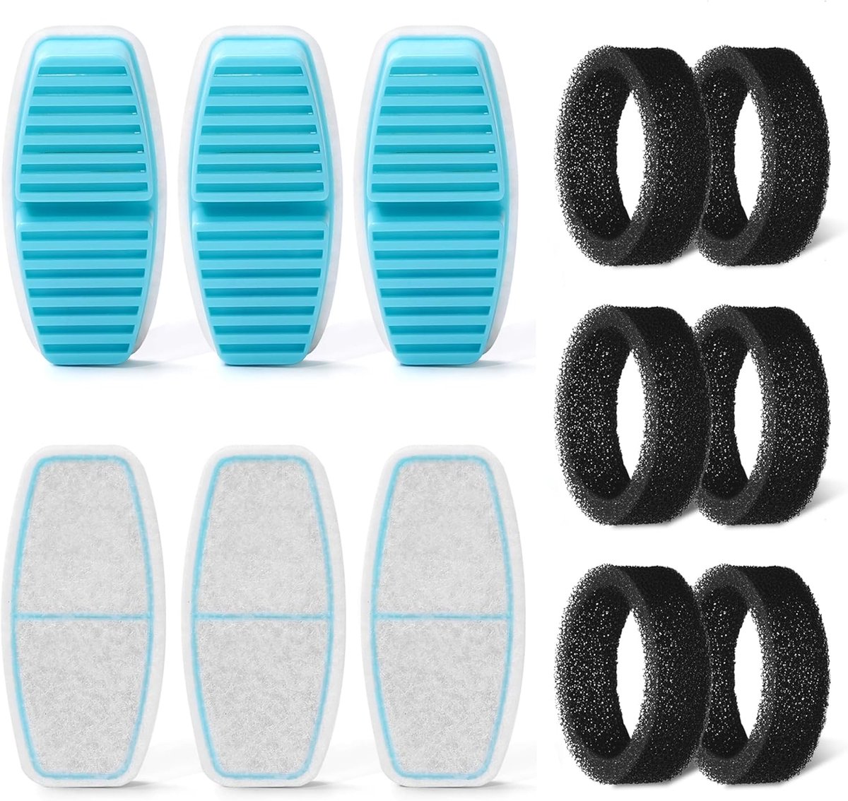 Stuk FOFNON 12 filters voor kattenfontein, 6 filters + 6 schuimstoffilters, drievoudige filtering, geschikt voor B0CL4WMX6Z en B0CLGPCNHN