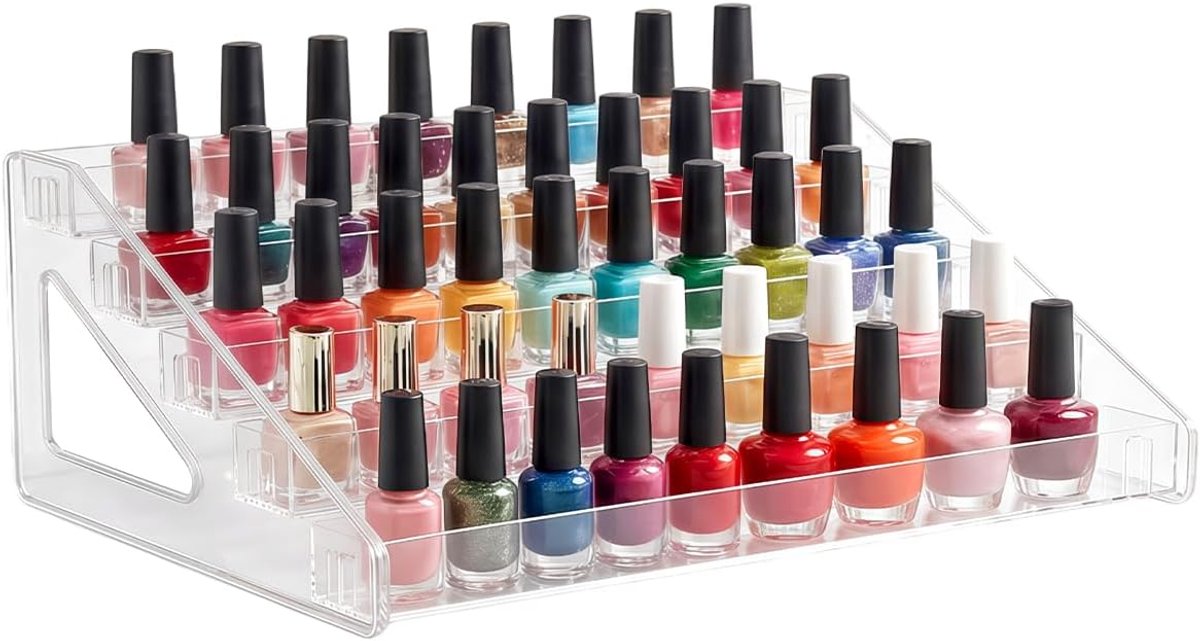 5-Laags Acryl Nagellak Organizer Houder, Helder Rangement Vernis a Ongle | Trapeziumvormige Opslag Nagellakrek, Multifunctioneel Nagellakstandaard Nagellakorganisator voor Cosmetica, Etherische Oliën