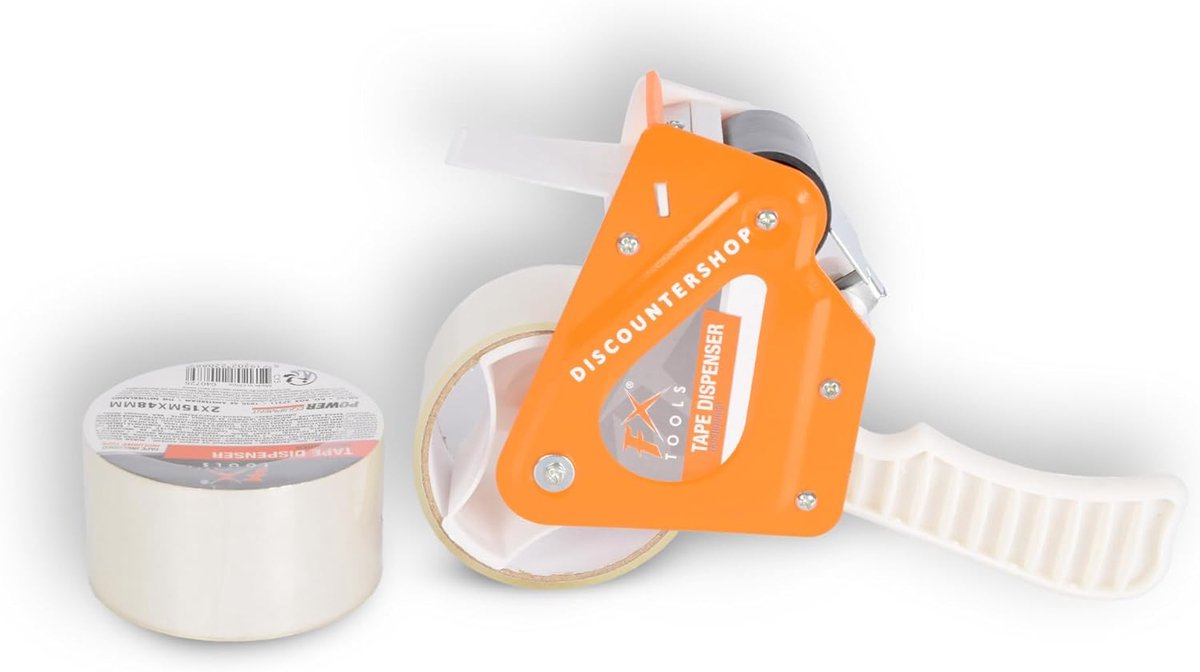 Tape Dispenser Wit & Oranje - Duurzaam Plastic en Metaal - Inclusief 2 Rollen Tape - Handig voor Knutselprojecten - SnelShoppen