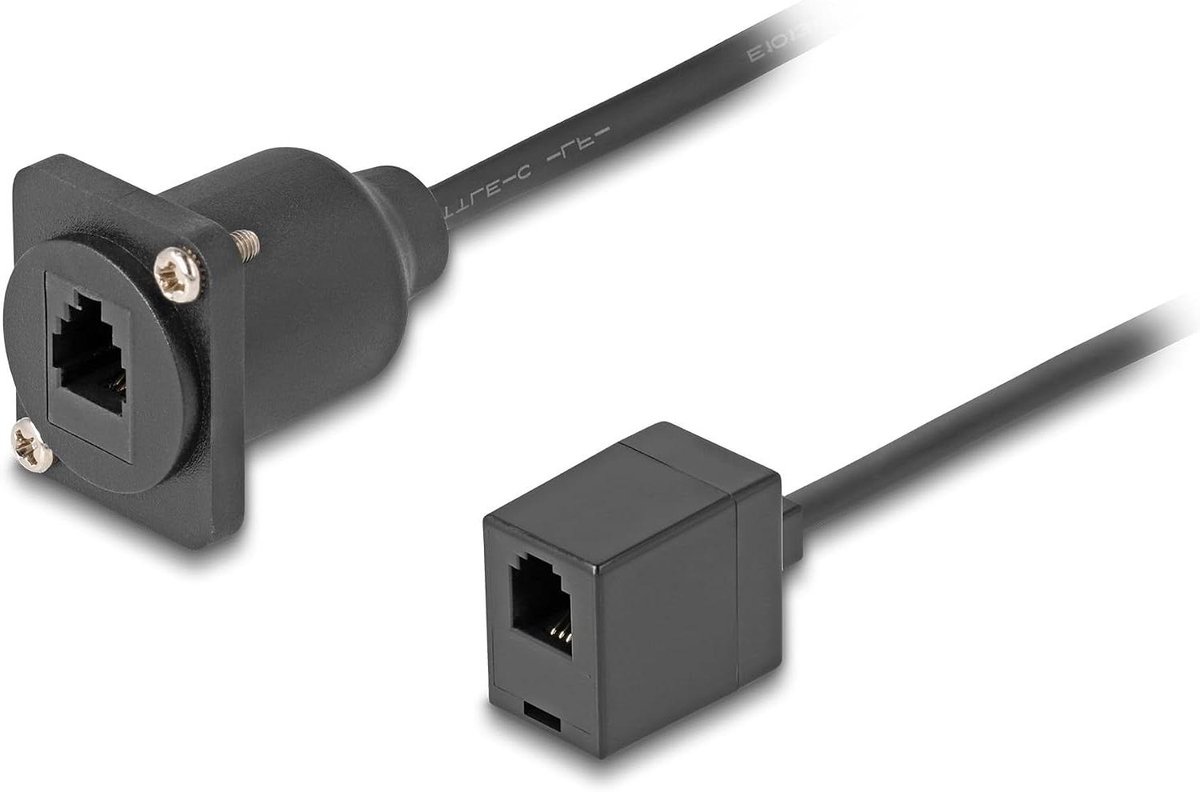 RJ10 Kabel - Verlengkabel Adapter - Verbinden Apparaten - Bus naar Bus - 30 cm - Zwart