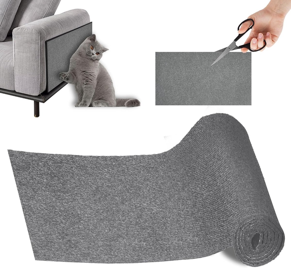 Krabmat voor katten, zelfklevend, herbruikbaar en op maat te snijden, ideaal voor banken, meubels en muren, eenvoudig aan te brengen, sisal en tapijt (lichtgrijs)