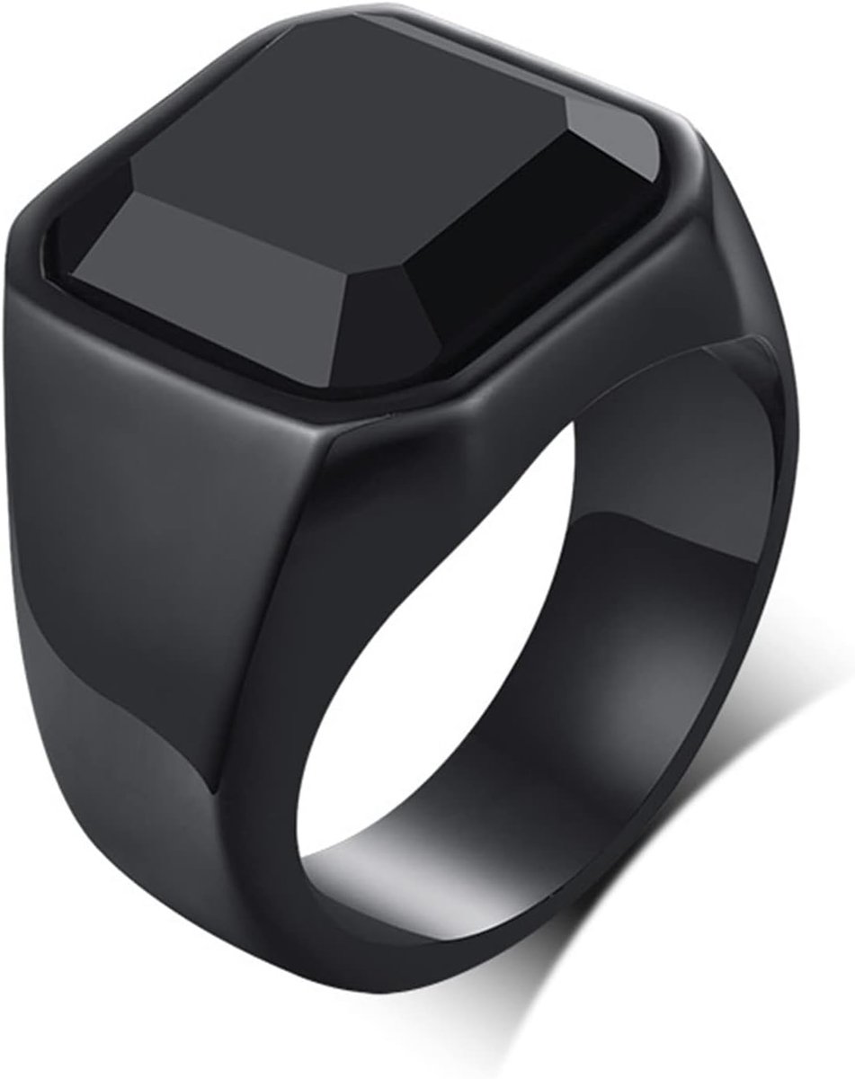 Sieraad zegelring voor heren, roestvrij staal, glas en steen, klassieker, Vikingring, bandring met gravure, cadeau voor mannen, zilver/goud/zwart, maat 54 tot 70