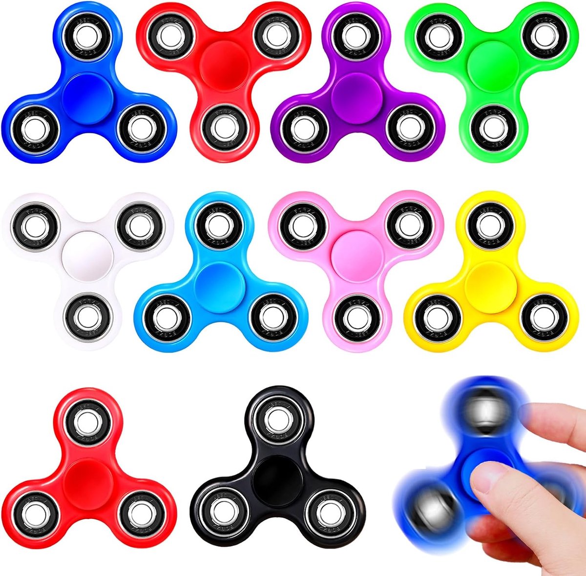 [Set van 10] Fidget Spinner voor Kinderen Klassieke Effen Kleuren (7,6 cm), Normale Maat Handspinner, Uitdeelcadeautjes Verjaardag, Sensorisch Speelgoed