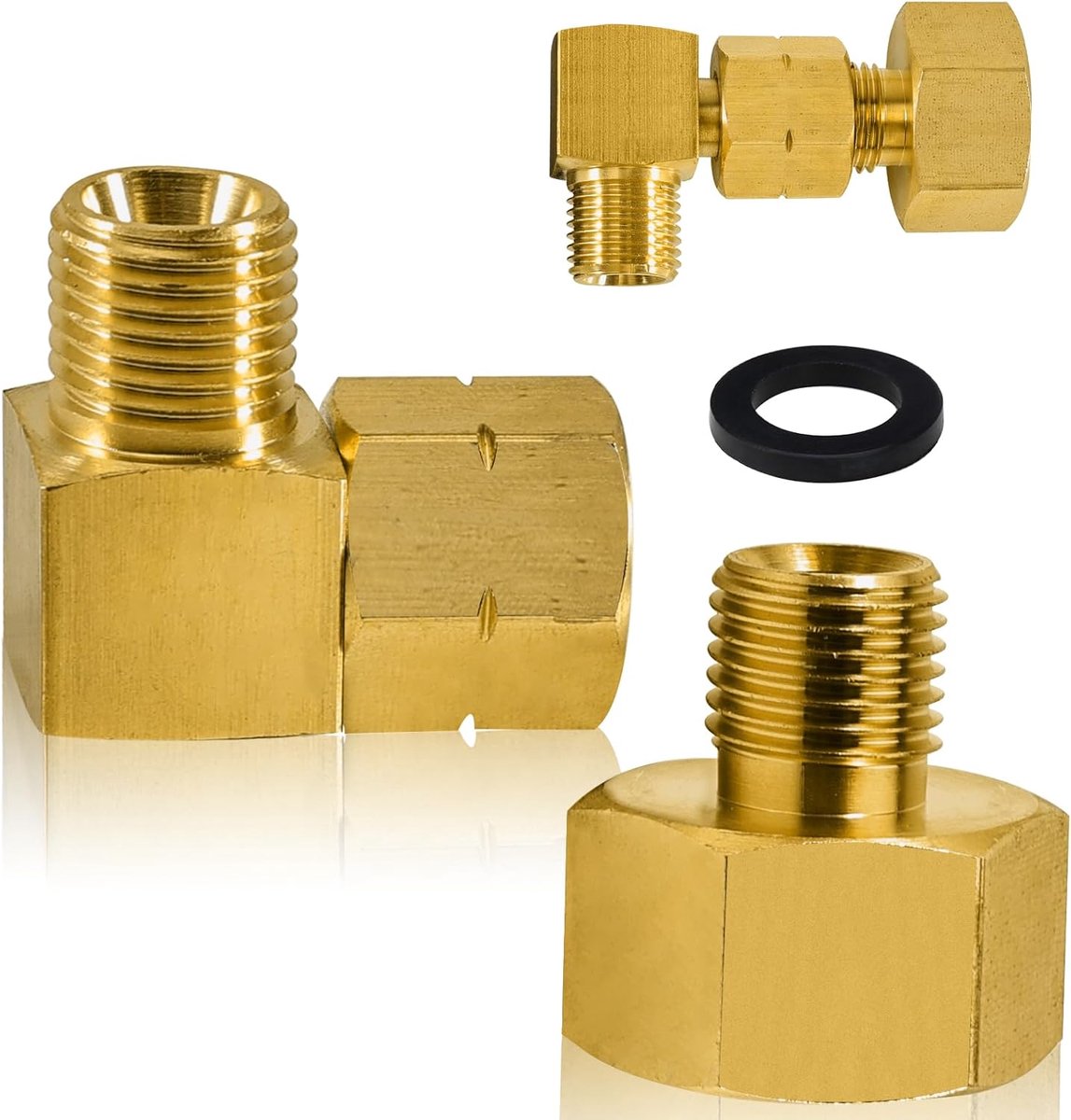 1/2" R x 1/4" lks messing gasflessen adapter, 1/2 inch IG x 1/4 inch AG, verbindingshoek gas hoekstuk 90°, 1/4" links AG/IG hoekverbinding voor krukkoker, campingkooktoestel, LPG