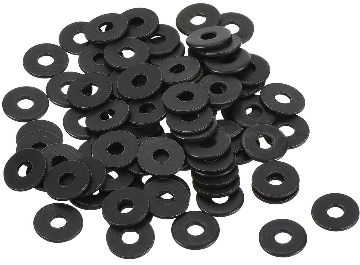 Platte sluitringen x 100 stuks, zwart, verzinkt, afdichtingsset voor decoratie en reparatie