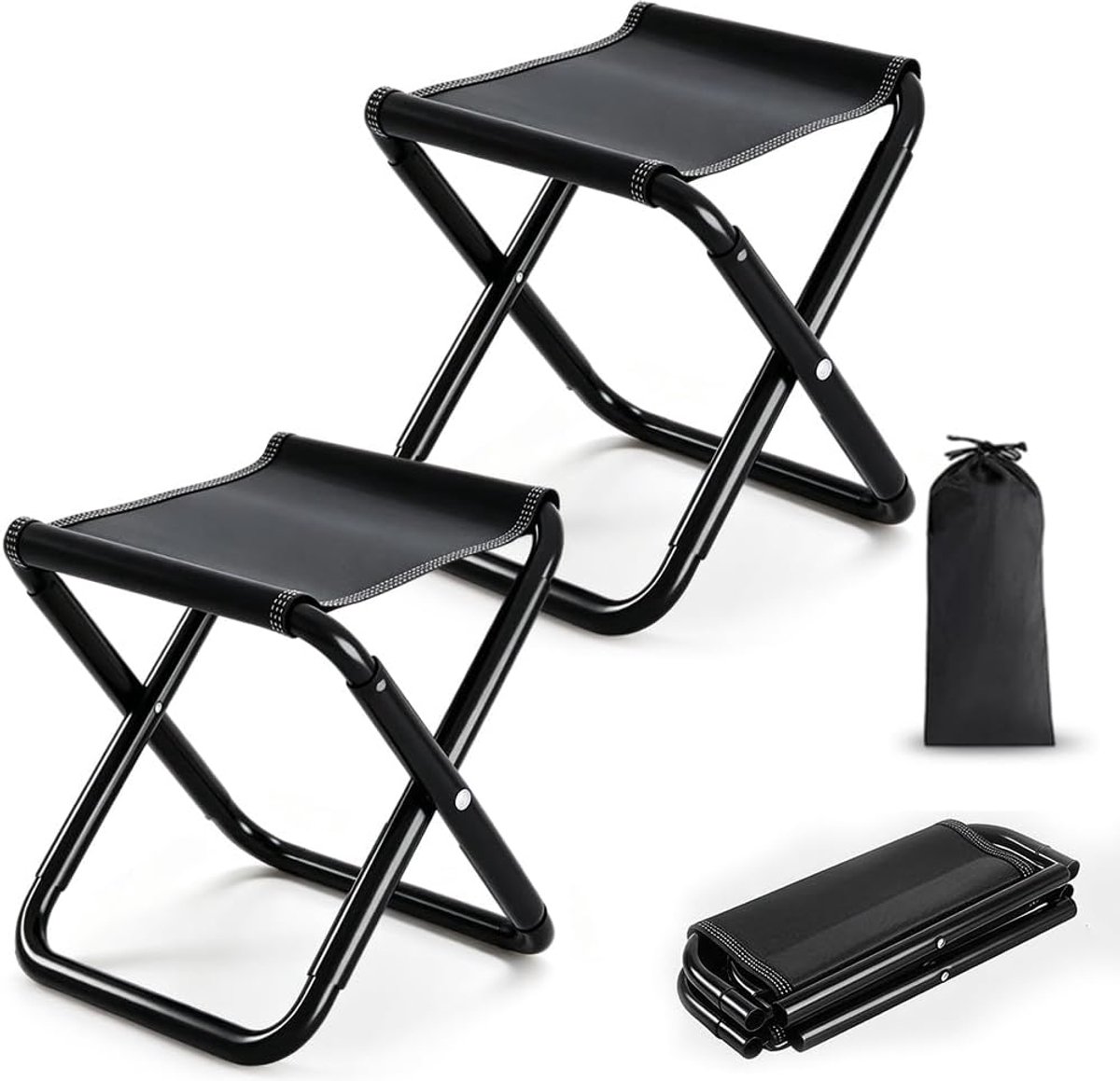 Draagbare klapkruk met opbergtas, klapkruk, opvouwbare kruk, voetenkruk, outdoor, campingkruk, campingstoel voor kamperen, tuinieren, vissen, wandelen, jagen (2 stuks)