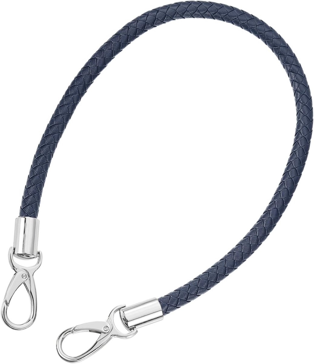 Handgrepen voor gehaakte tassen, 60 cm, PU-reservehandgrepen, lederen riem voor tassen, portemonnee, handtassen (donkerblauwe riem + zilveren sluiting)