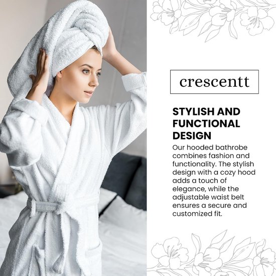 Turkse badjas met capuchon, niet-pluizende badjas voor dames, met pantoffels, zachte badstof badjas voor ultiem comfort - Crescentt — afbeelding 2