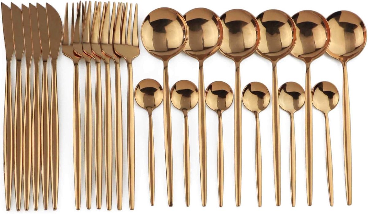 24 stks gouden servies set roestvrij stalen servies set mes vork lepel bestek set vaatwasser veilig bestek set (Color : Rose)