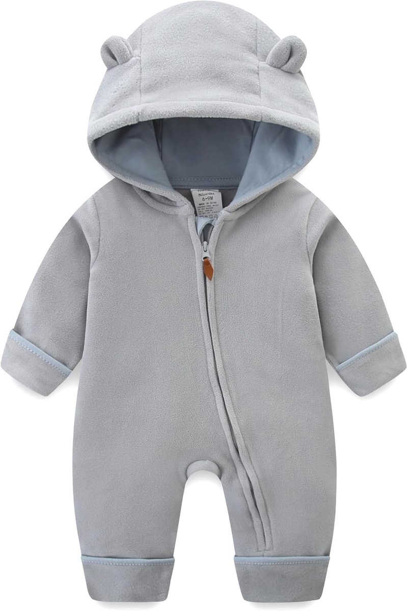 Babyrompertje met capuchon voor herfst en winter, voor meisjes, jongens, met ritssluiting, 0-18 maanden