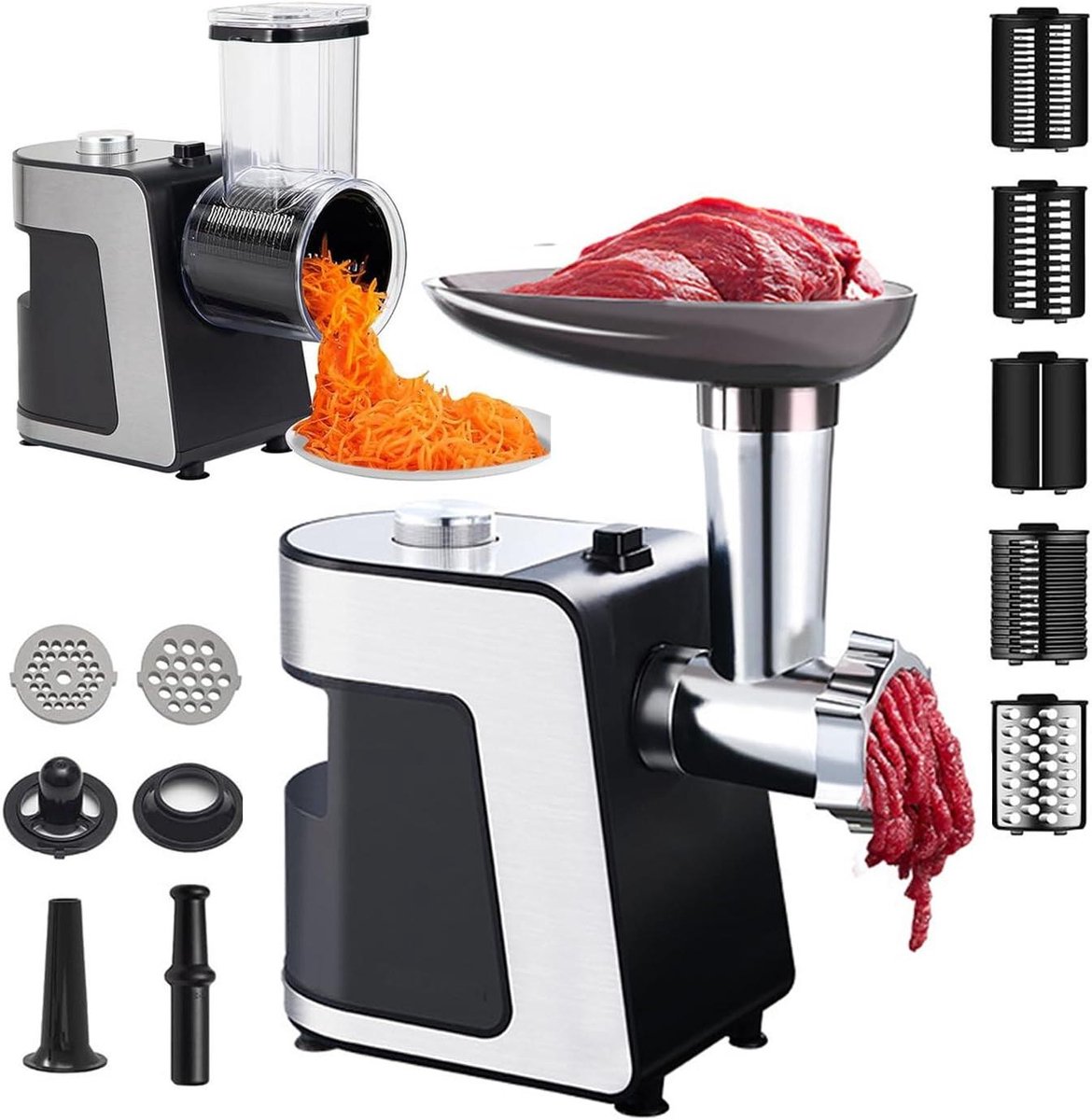 Elektrische Keukenmachine - 2-in-1 Rasper Snijder - Maaltijden Bereiden - Bredere Invoer - 36x26.7x19.5 cm - Zilver
