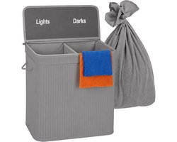Wasmand 2 vakken - 100 liter - bamboe - grijs