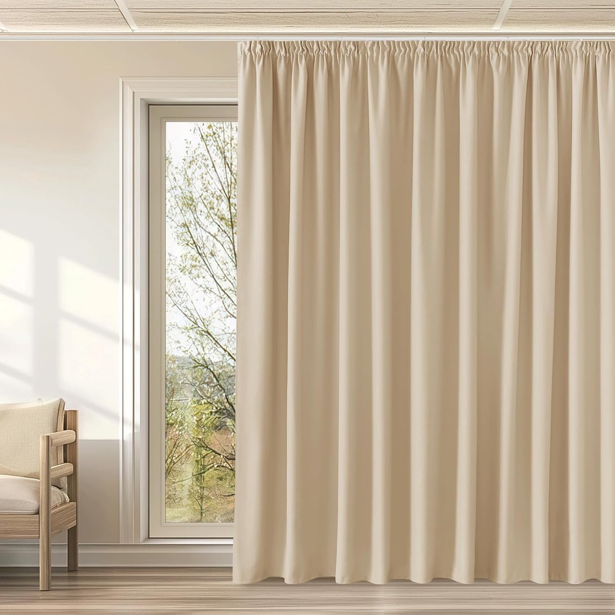 Effen Kleur Verduisterende Gordijnen, Warmte-isolerende Gordijnen, Stijlvol, Geschikt voor Woonkamer Slaapkamer,300B x 240H cm (1 Panelen),Biscotti Beige