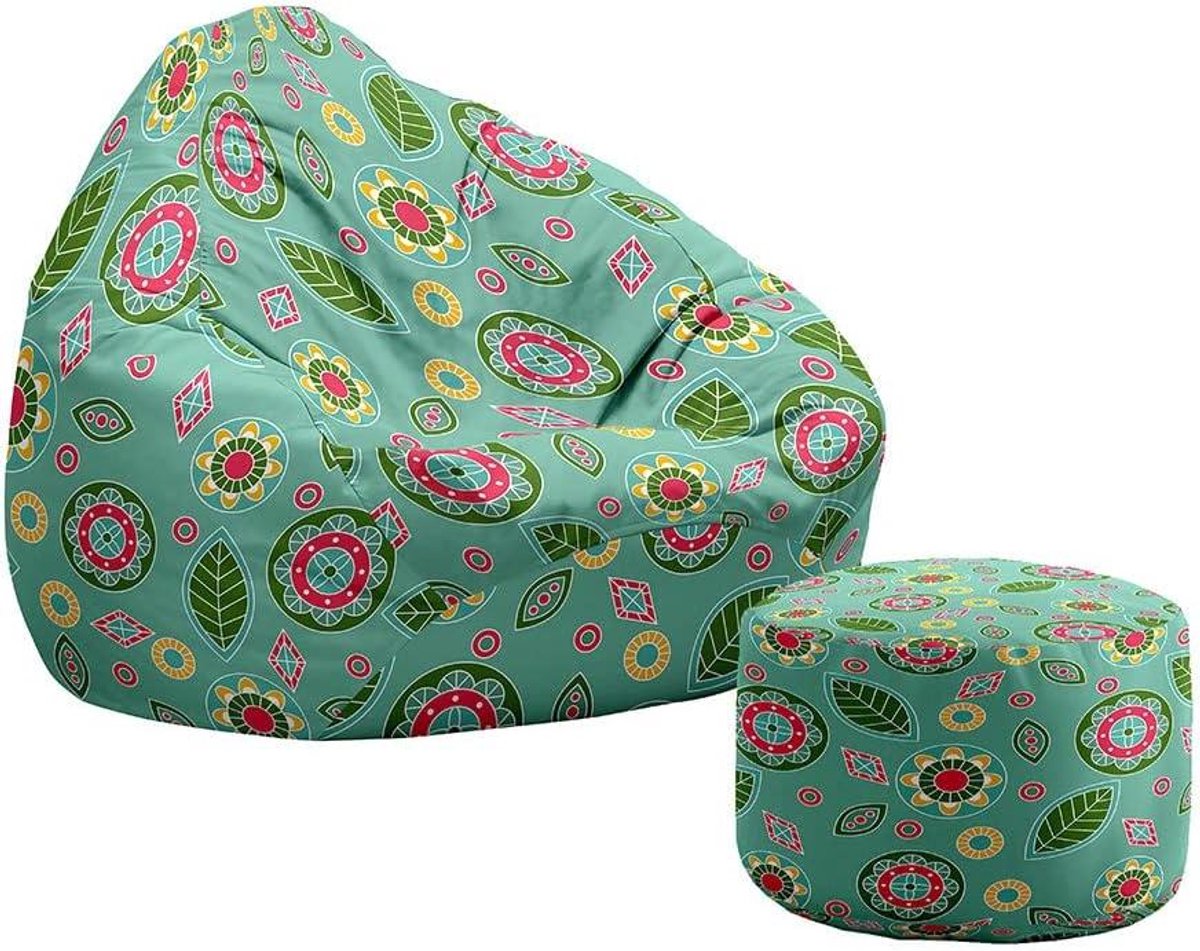 Zitzak met Poef - Luie Sofa Opbergzak - Ontspannen Zitten - Ademend en Wasbaar - 80x90+20x30cm - Vintage Paisley