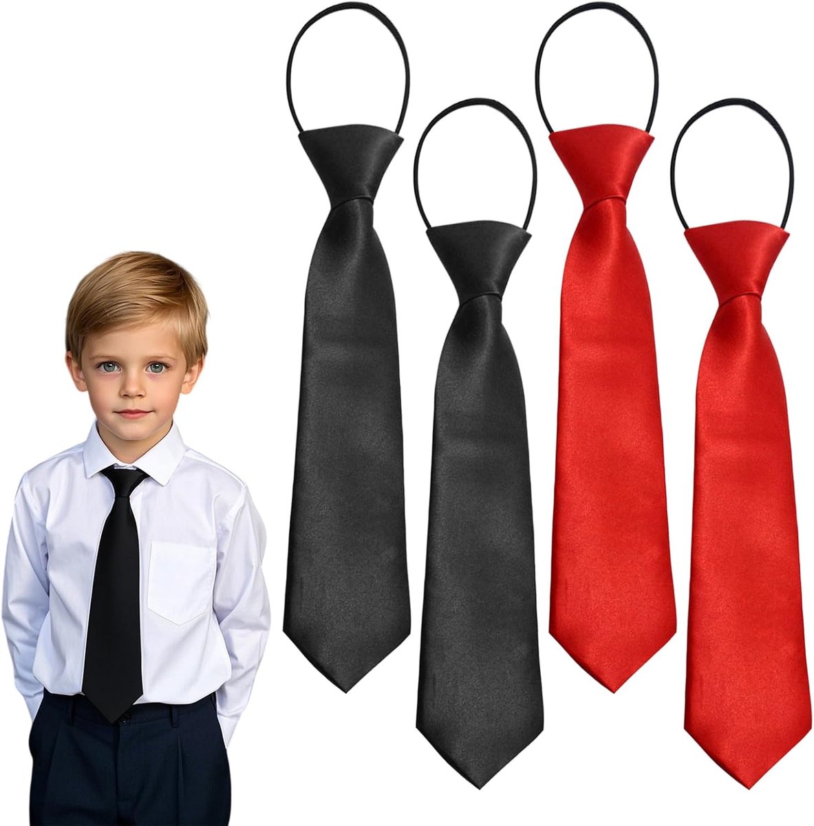 Kinderstrikjes 4 Stuks - Effen Rekbare Satijnen Stropdassen - Verstelbaar - Perfect voor Bruiloften - ShopVlot
