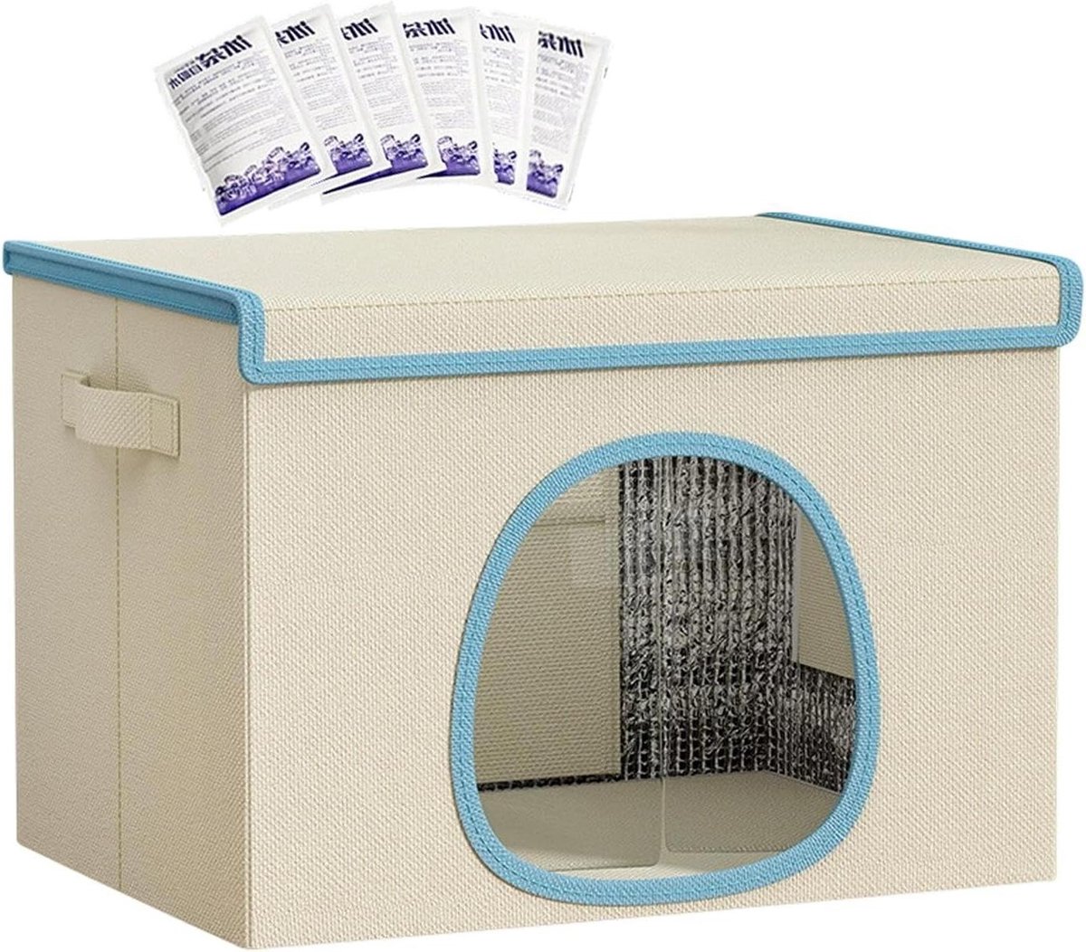Verkoelend Kattenhuis - Kattenkooi Huisdiergrot - Huisdier Koel Houden - Met 6 Koelelementen - 50x40x36 cm - Gebroken Wit