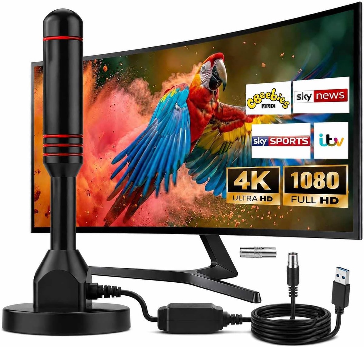 DVB-T2-antenne met versterker - 360° ontvangst - magnetische voet - gratis HD-televisie - ShopVlot