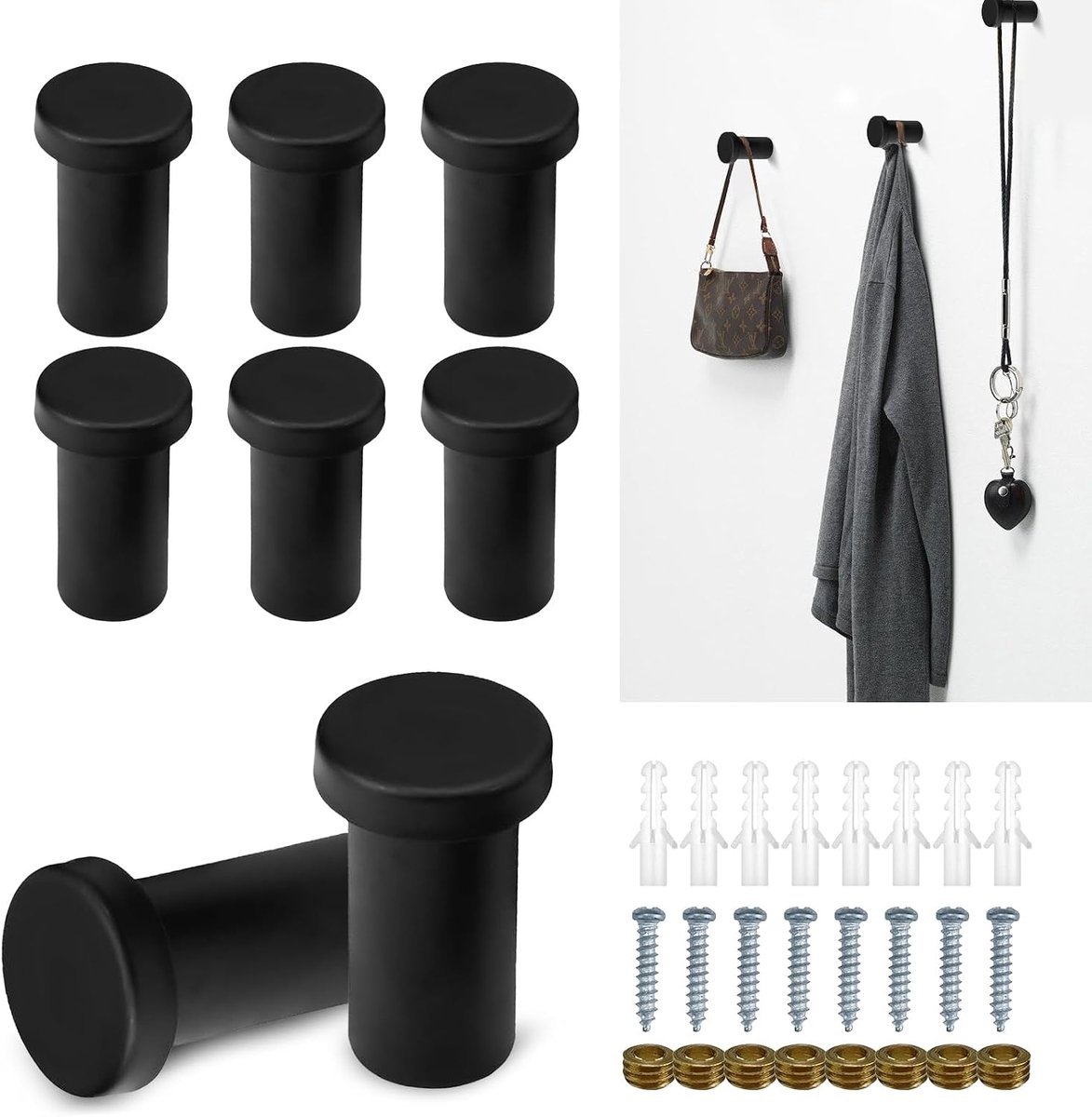 Wandhaken 35mm - Stijlvolle zwarte rvs haken - Verborgen schroefdesign - Voor badkamer en woonkamer - ShopVlot