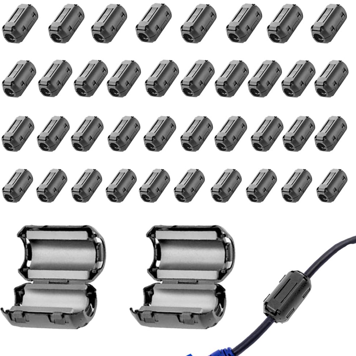Ferrietkernen voor kabels 40 stuks - Ringkern 0.1/0.197/0.276/9mm - Zwart - ShopVlot